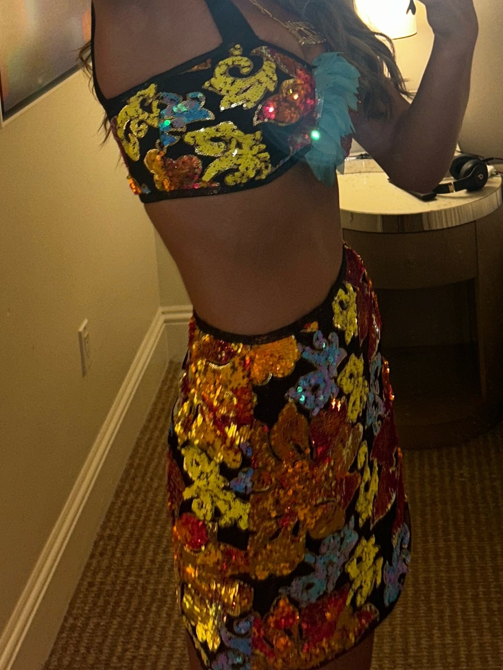 Sequin Floral Swim Coverup Set in Black and Multicolor